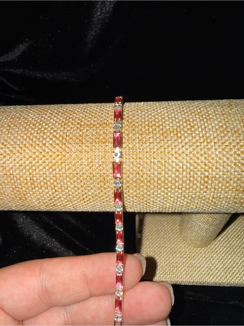 Elegant Deep Red/Pink Crystal Tennis Bracelet - Women Jewelry